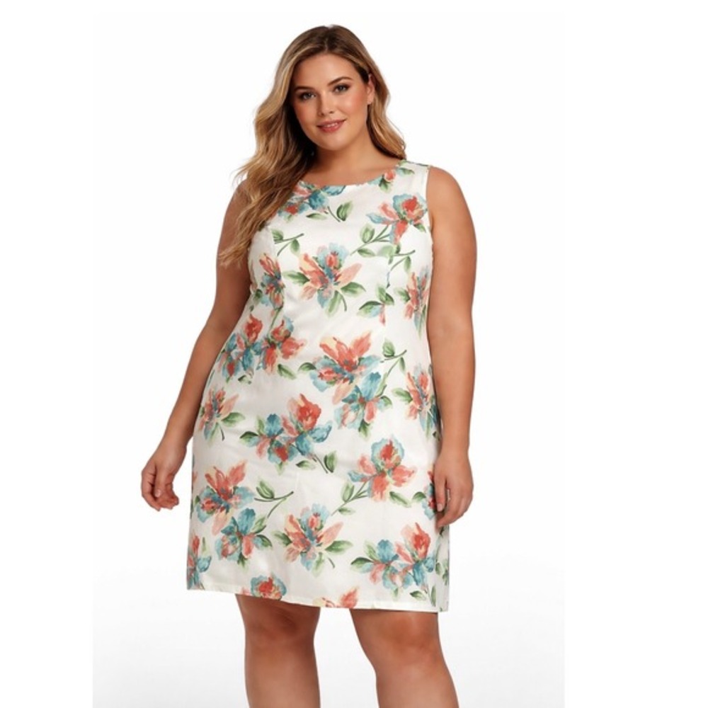 Alyx White Watercolor Floral Sleeveless Sheath Dress‎ 22W Party Resortwear 82-26